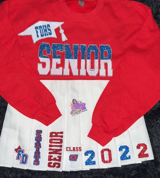 Custom Graduation Sweatshirt & Pleated Skirt Set