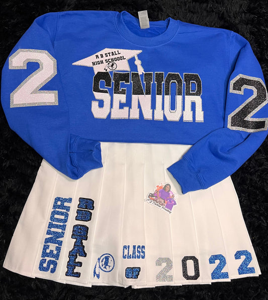 Custom Graduation Sweatshirt & Pleated Skirt Set